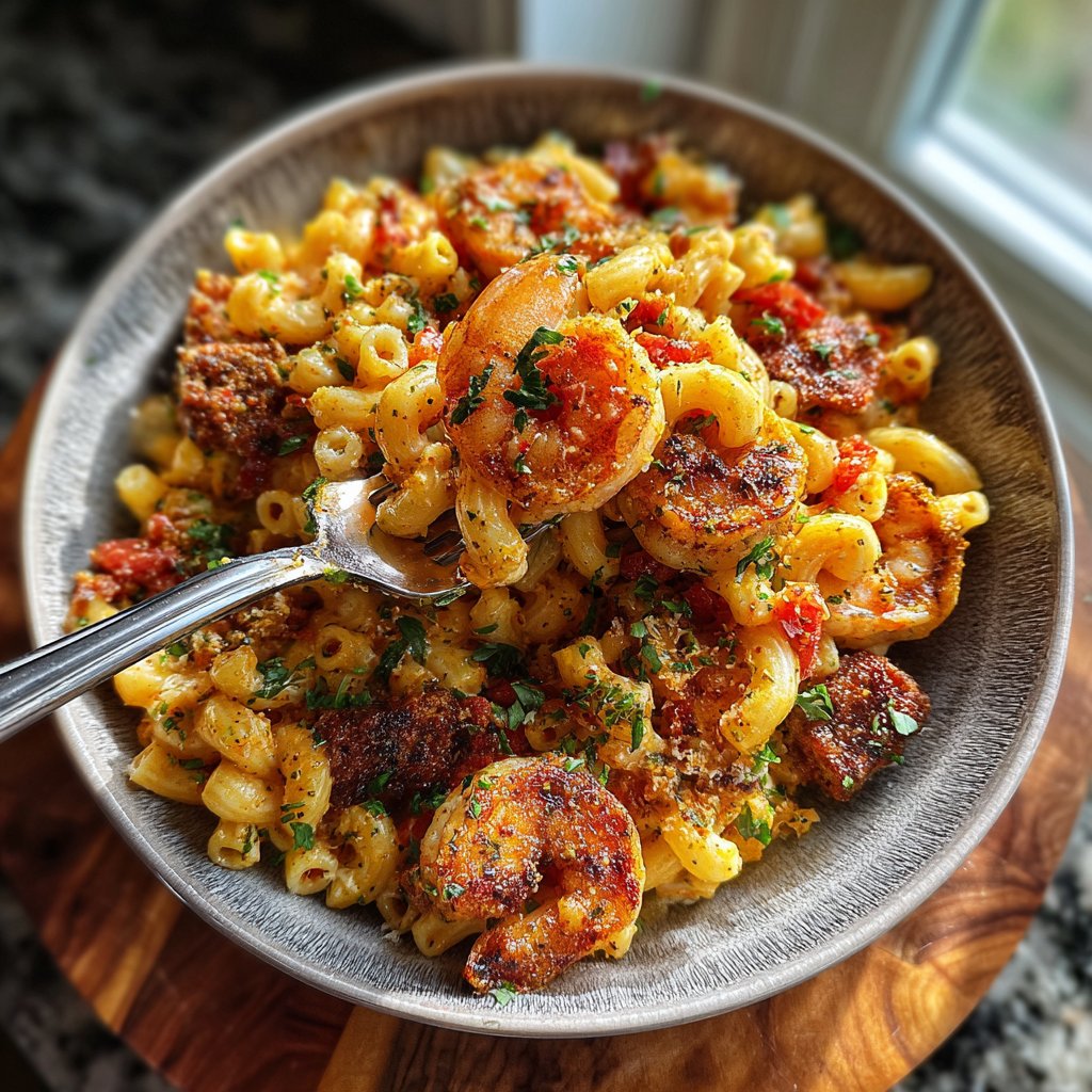 One Pot Cajun Sausage Pasta with Cajun Shrimp